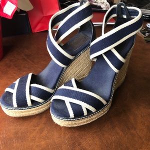 Tory Burch Linley Espadrille High Wedge (Navy)